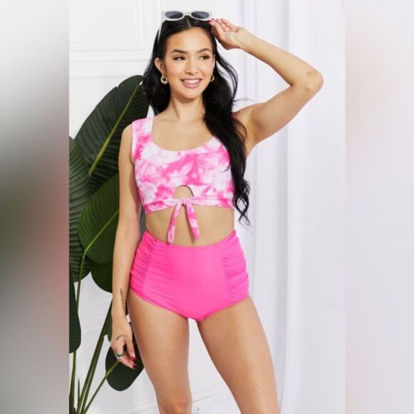 Other - NWT Marina West Swim Sanibel Crop Swim Top and Ruched Bottoms Set in Pink Small